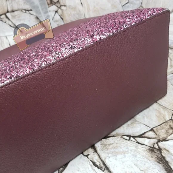 #bagsavenue Penny Greta Court Cherrywood Glitter Maroon Glitter Tote Kate Spade - Picture 12 of 14
